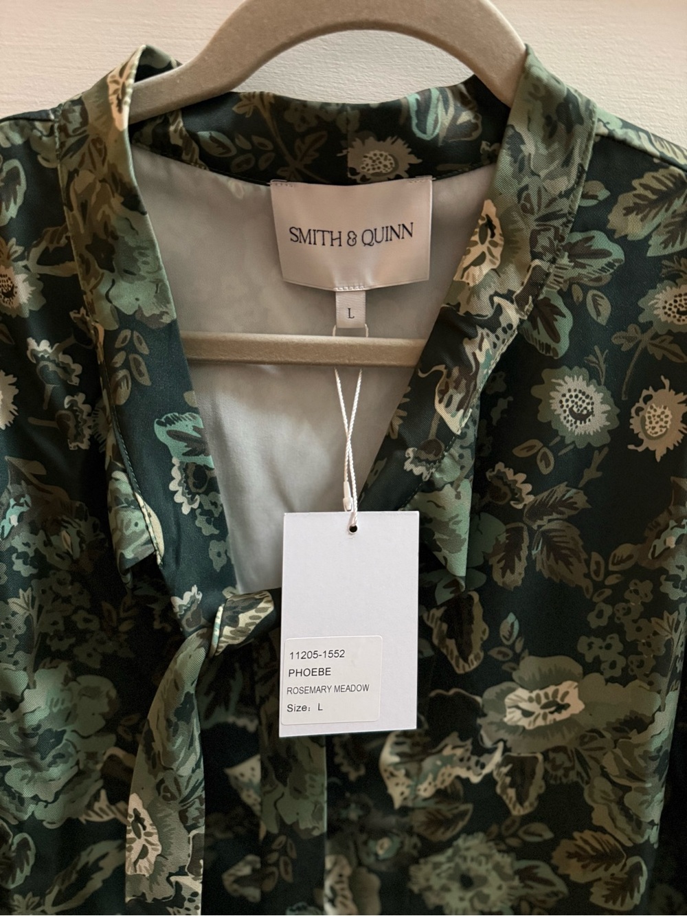 Smith & Quinn “Phoebe” Green Floral Tie-Neck Mini Dress
